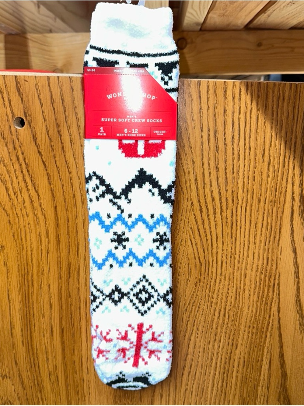 Wondershop White Crew Socks with Red, Blue & Black Fair Isle